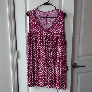 Pink and White Sleeveless Patterned Top